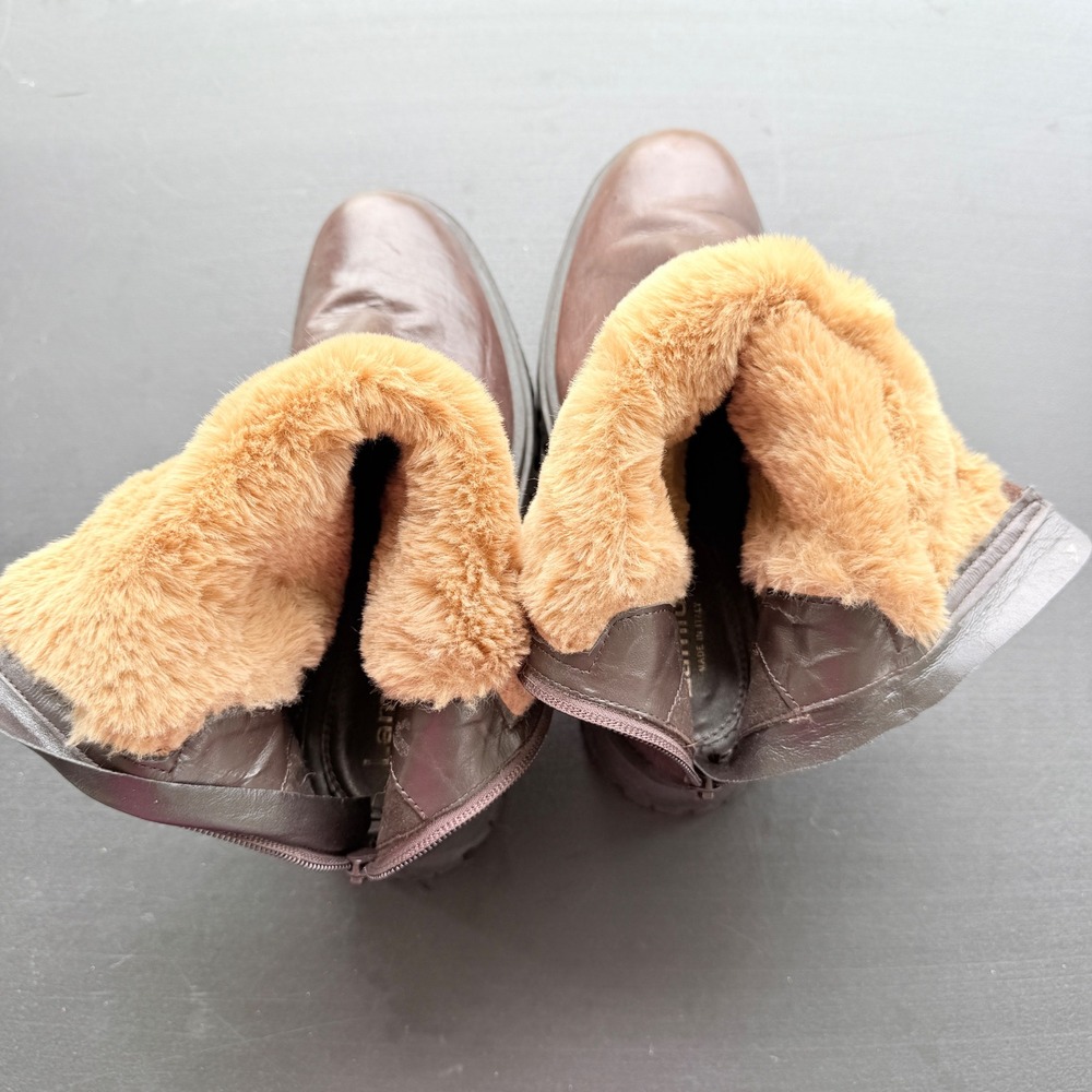 Larnica Brown Leather Suede Lug Sole Faux Fur Lined Boots Size 40 Made in Italy - Picture 5 of 12